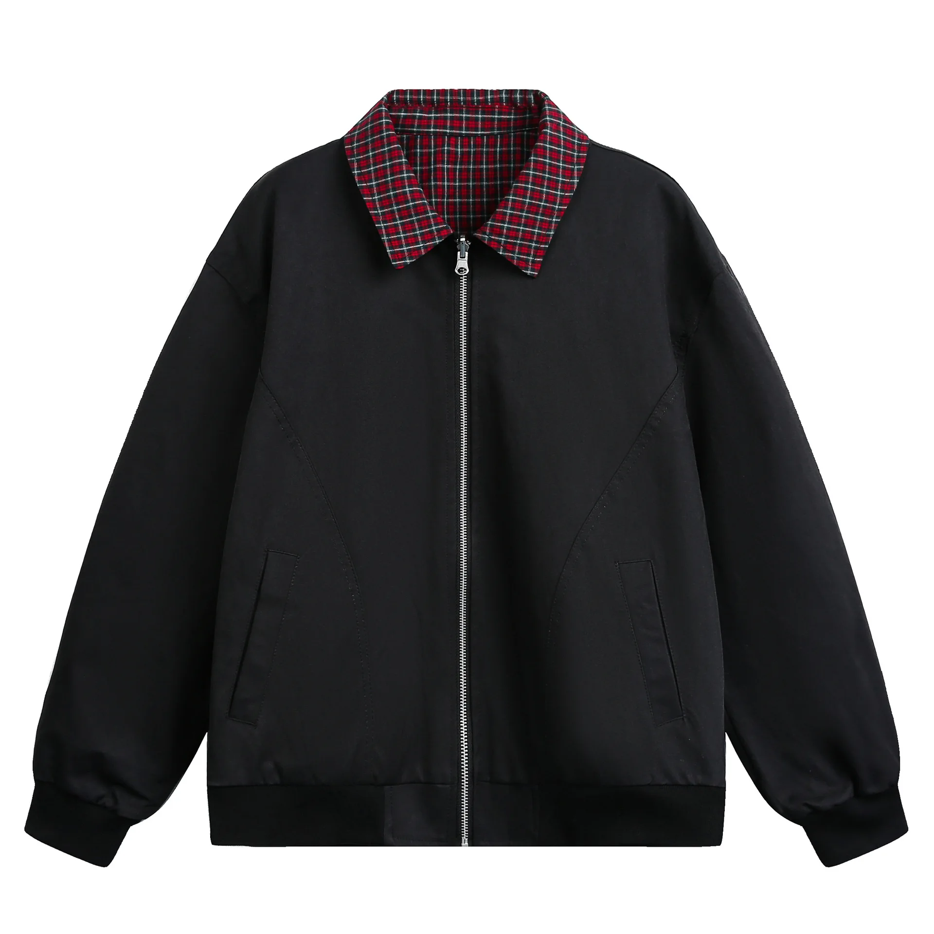 

Двусторонняя двухцветная куртка в американском винтажном стиле с клетчатыми вставками, повседневная рабочая куртка, весна 2026, унисекс, свободный крой, укороченная модель