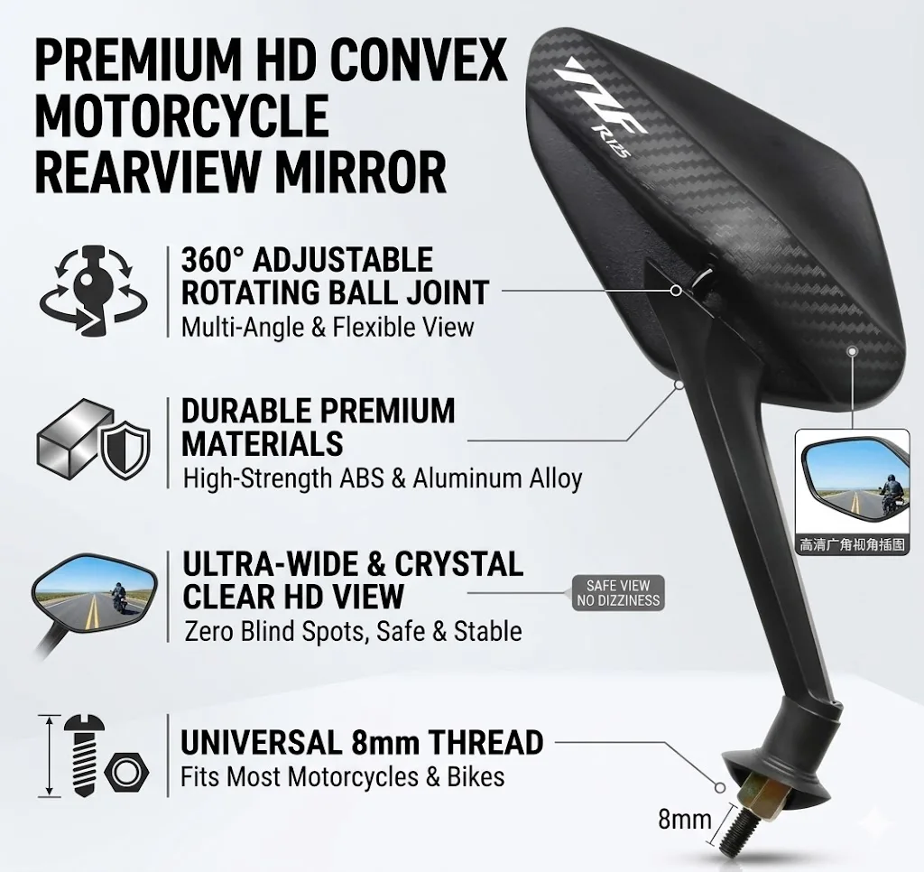1 Pair Modifyed 360° Foldable Motorcycle Side Rearview Mirrors For YAMAHA YZF R1 R3 R6 R15 R25 R125 2017 2018 2019 2020