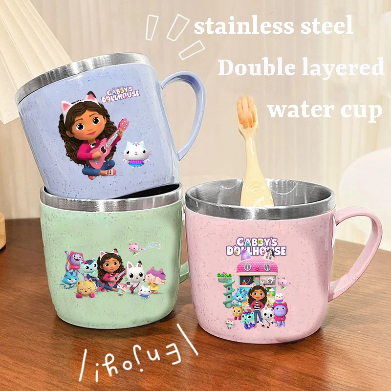 

Gabby Dollhouse Cute Water Cups Girl Kawaii Anime Water Bottle Cartoon Double-layer Stainless Steel Milk Mug Drink Insulated Cup