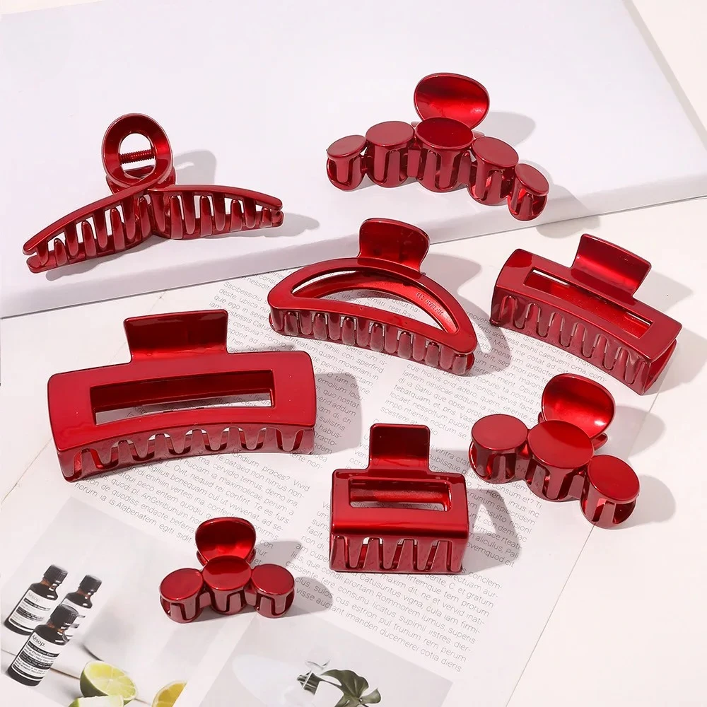 

Korean Acrylic Red Geometric Hair Claw for Women Fashion Small Large Square Hair Crabs Clip Clamps Girls Hair Accessories