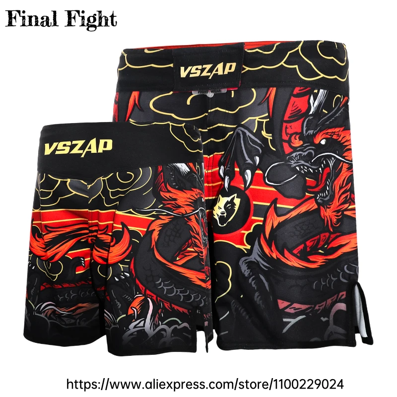 

VSZAP Dragon MMA Shorts for Kickboxing Fighting Training Shorts for Martial Arts Cage Fight Muay Thai BJJ Boxing Grappling Pants