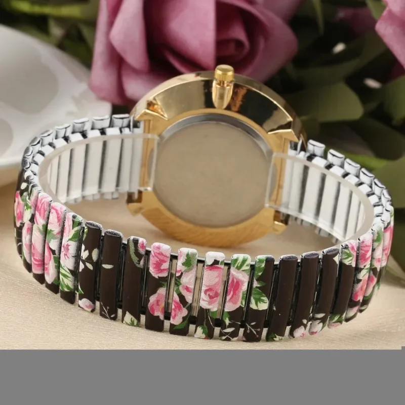 Quartz Watches for Women  Large Arabic Number Ladies Wristwatch Unique Relogio Elastic Printing Strap Girls Watches Reloj Mujer