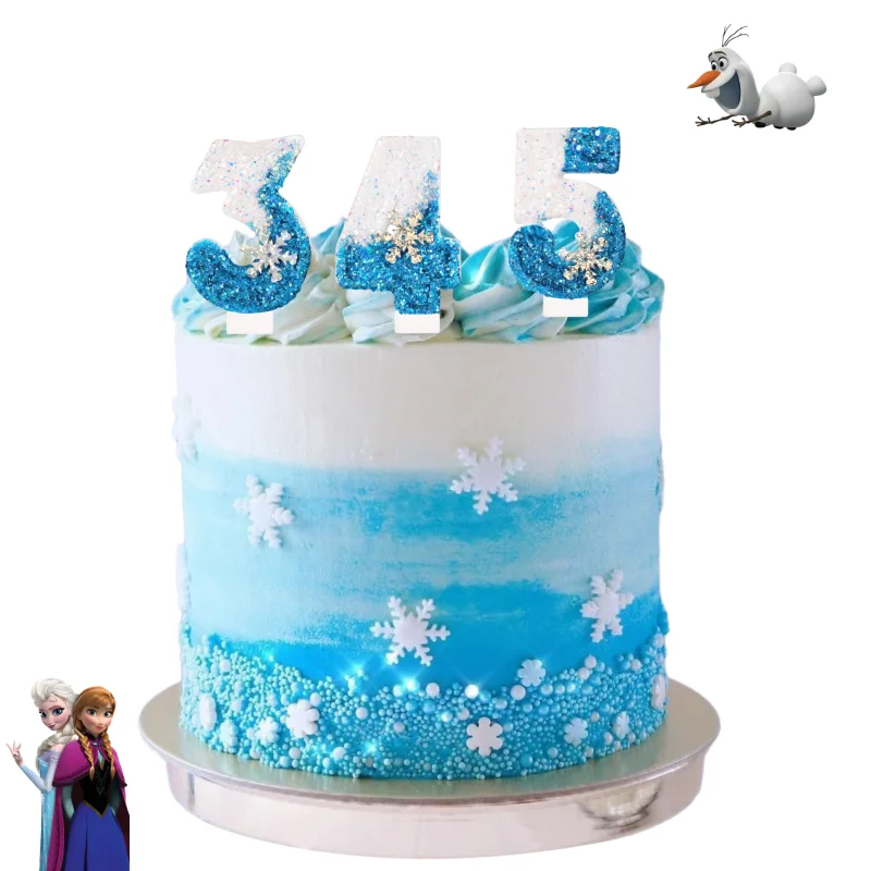 شموع عيد الميلاد المجمدة 0-9 أرقام لامعة زرقاء ندفة الثلج شمعة كعكة أطفال بنات حفلة عيد ميلاد كعكة توبر لوازم الديكور #1
