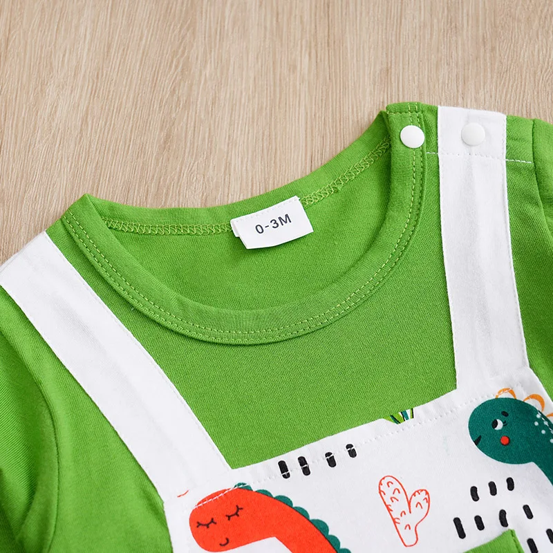 Spring And Autumn Boys And Girls Cute Cartoon Backstraps Dinosaur Printed Cotton Comfortable Long Sleeve Baby Bodysuit