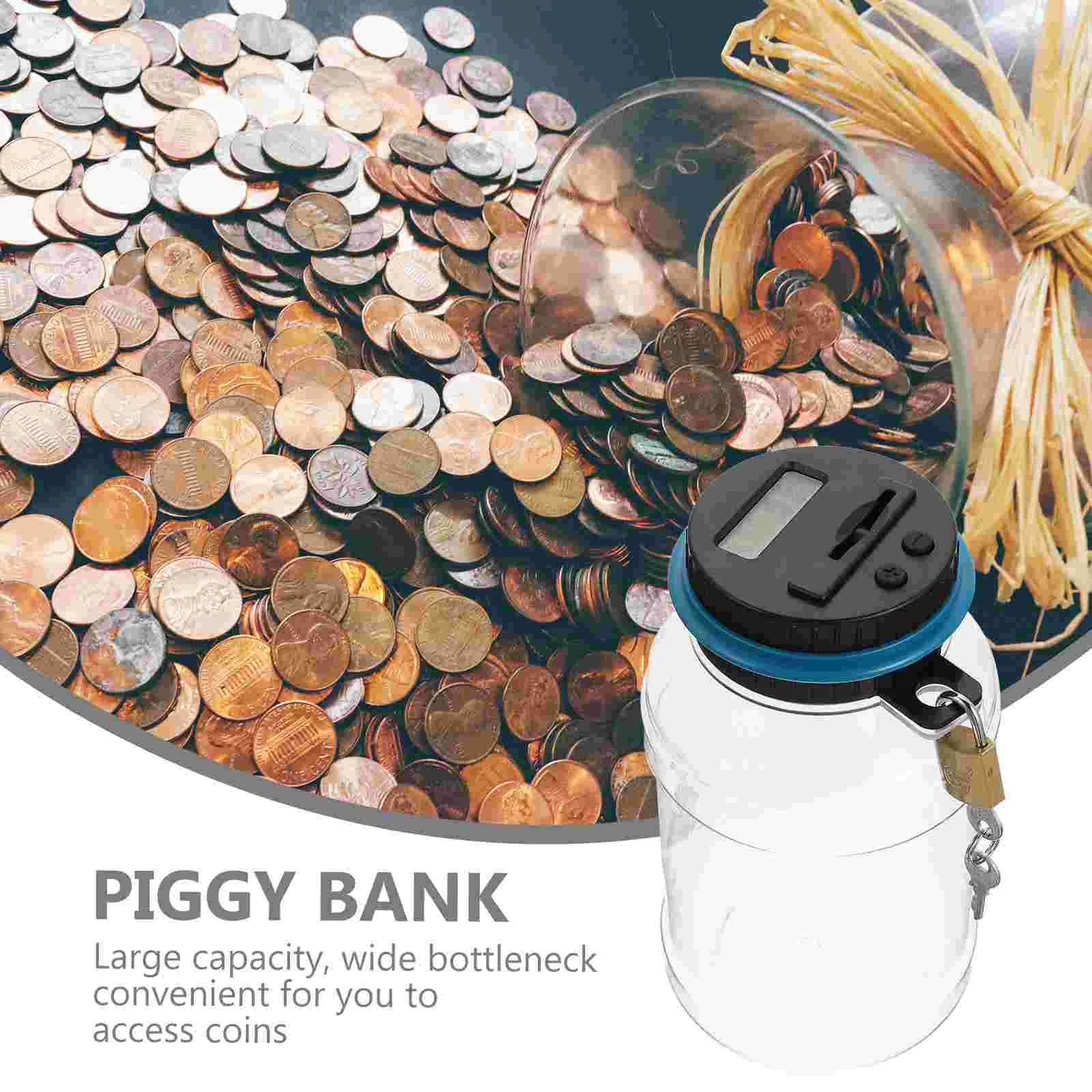 Counting Piggy Bank Bucket Shaped Coin Intelligent with Lock Transparent LCD Screen Plastic Countable Saving Pot Storage