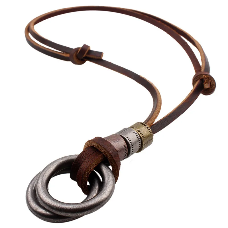 Double-layer Love Collarbone Leather Rope Necklace Retro Simple Metal Beaded Bohemian Beach Ethnic Short Necklace For Women