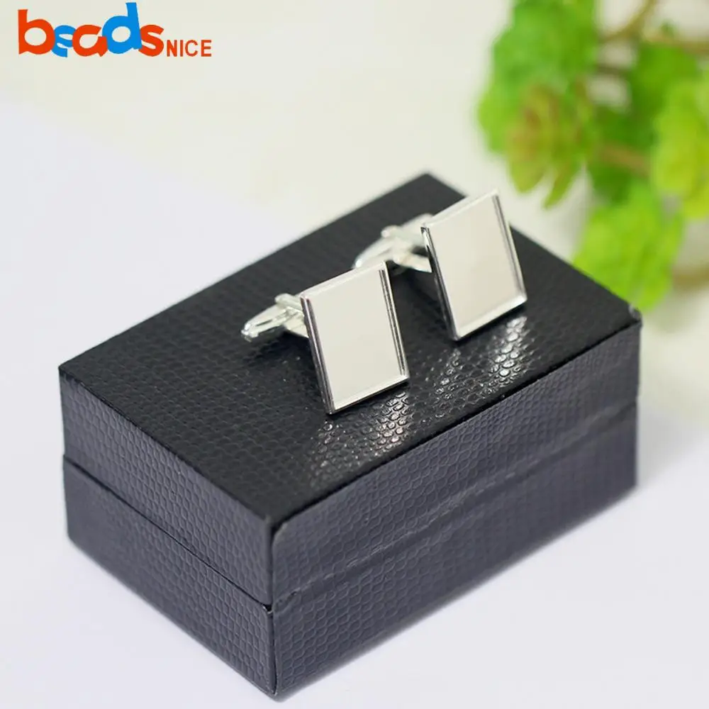 Beadsnice 2pcs 925 Sterling Silver Shirt Rectangular Cufflink Blank Tary Shirt Cuff Links Base Handmake gift for Men ID30928