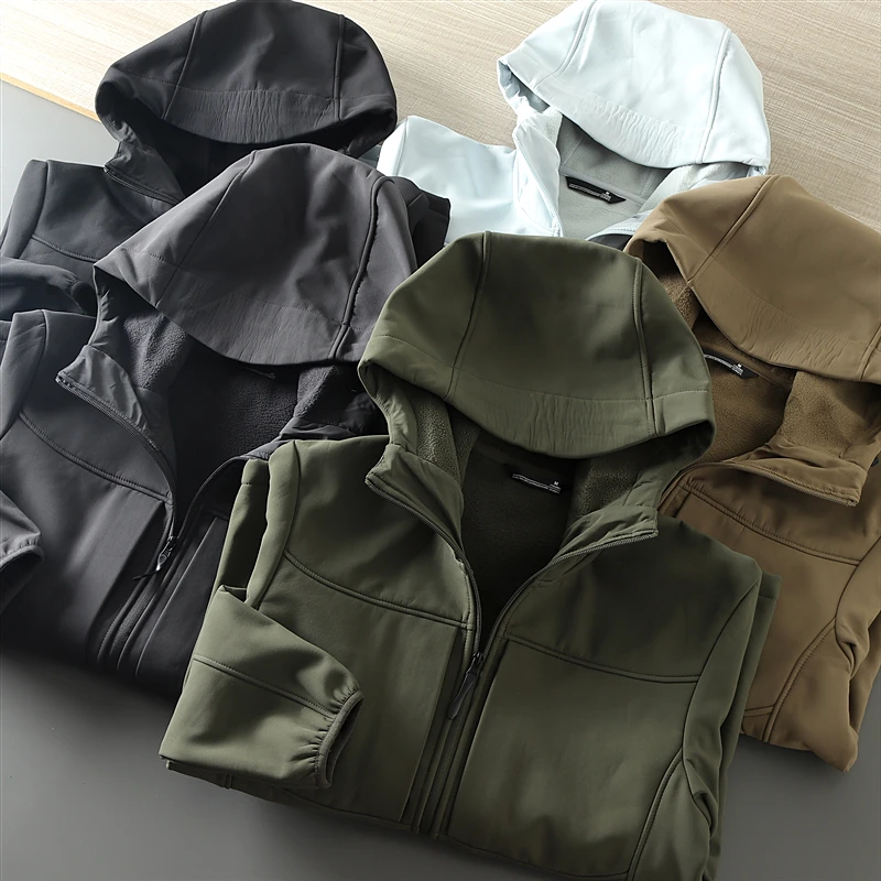 

Outdoor Men's Fce Lined Hooded Soft ell Jaet Casual Autumn Winter Windproof Water Resistant Thermal Loing Faion Ur...