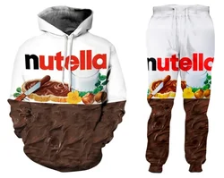 Sudadera con capucha y pantalones de estilo Hip Hop para hombre y mujer, chándal de moda con estampado 3D divertido de Nutella, novedad, TZ05