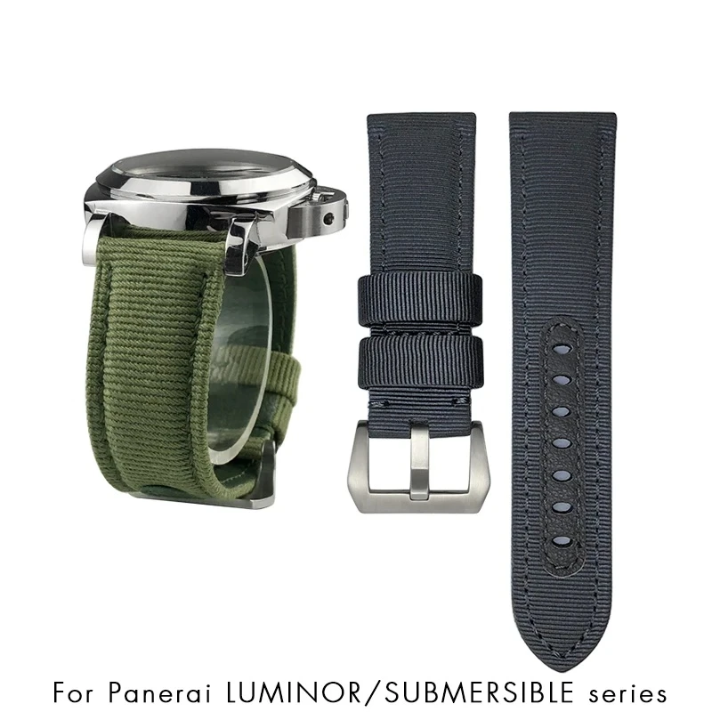 for Panerai 24mm New Nylon Watch Strap for LUMINOR SUBMERSIBLE PAM01287 01288 01289 Blue Green Gray Canvas Fabric Watchband