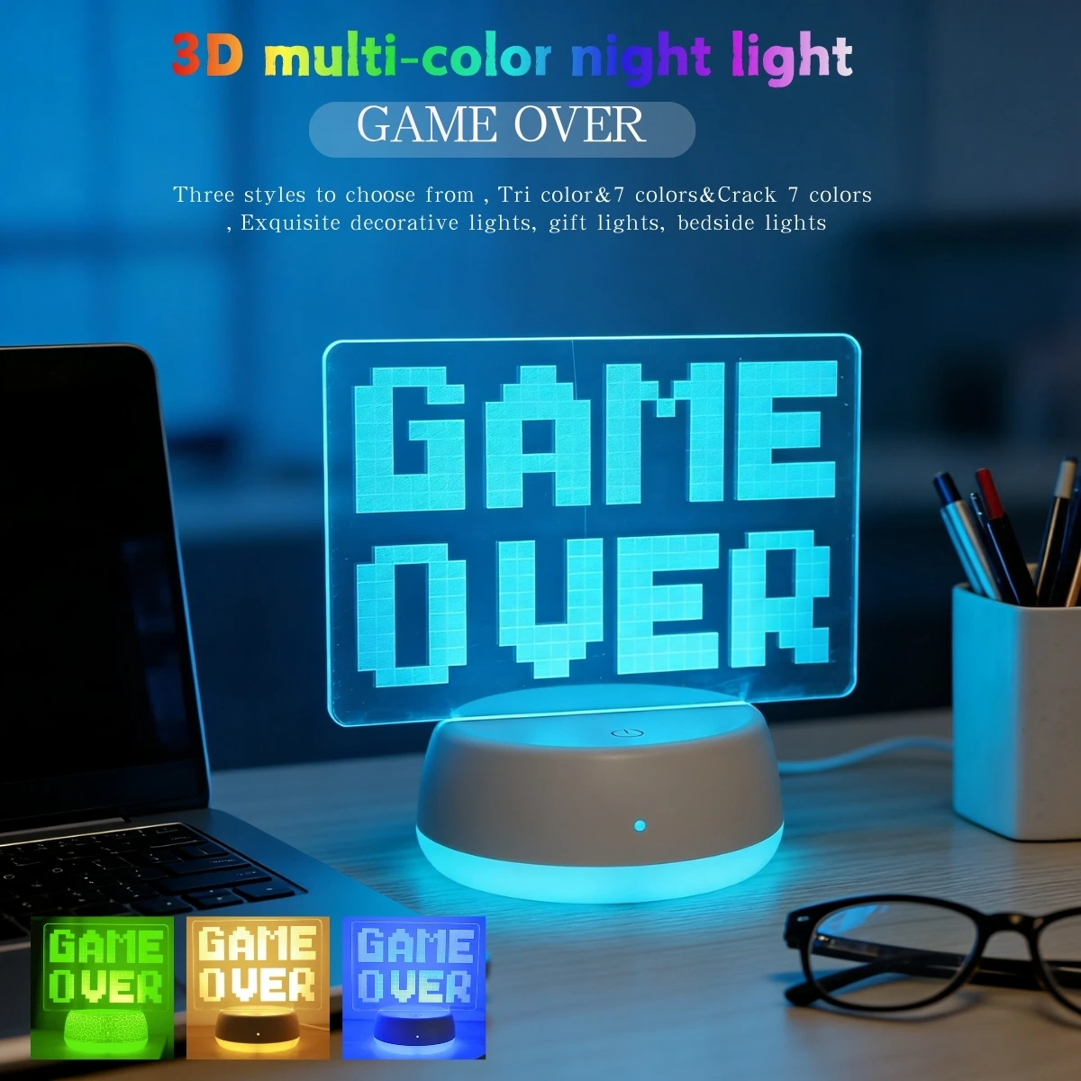 

3D-игра, заканчивающаяся светодиодная настольная лампа - настольный ночник USB, подходит для спальни и гостиной, украшения дома - подарок для геймеров
