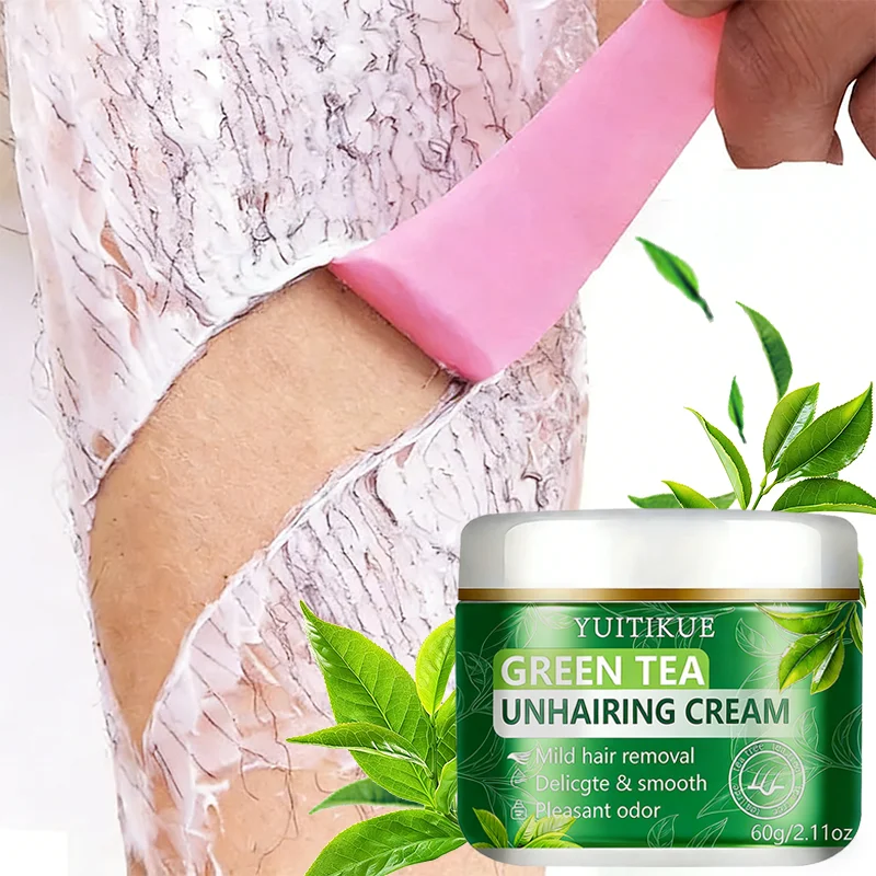 YUITIKUE Green Tea Unhairing Cream | Mild Hair Removal Formula | Delicate Smooth Skin & Pleasant Odor For All Skin Types 60g image 2
