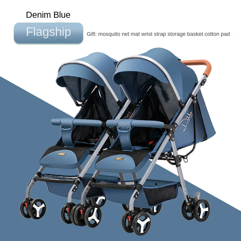 

Double Baby Stroller High Landscape Reversible Detachable Seats Lightweight Foldable Twin Carriage Sit and Lie Travel System