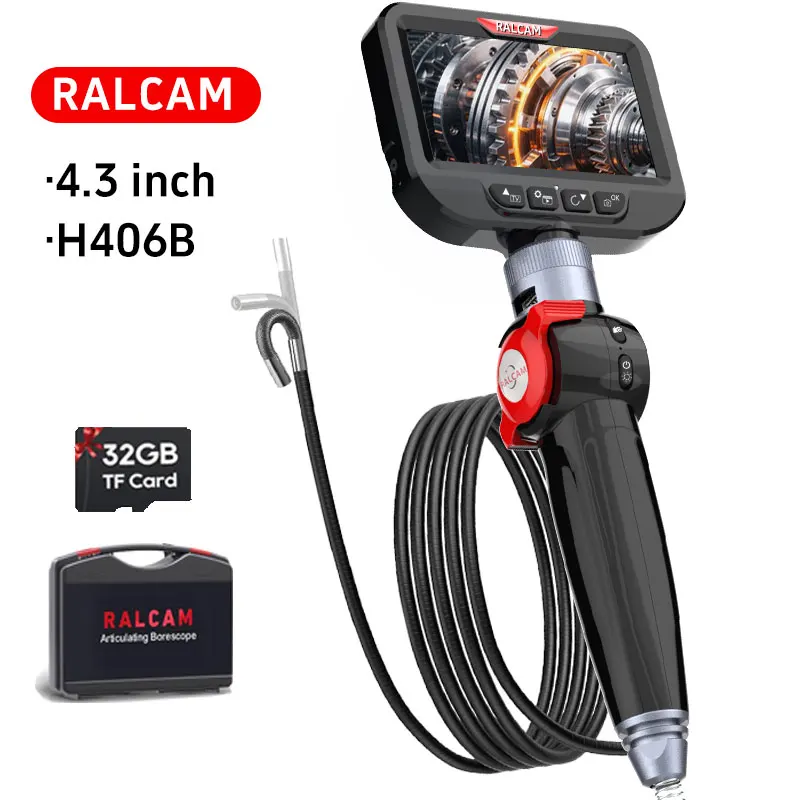 

RALCAM 360° ° Промышленная эндоскопическая камера рулевого управления, мм, 4,3-дюймовый экран, бороскоп с одной линзой, 1080P для труб двигателя автомобиля
