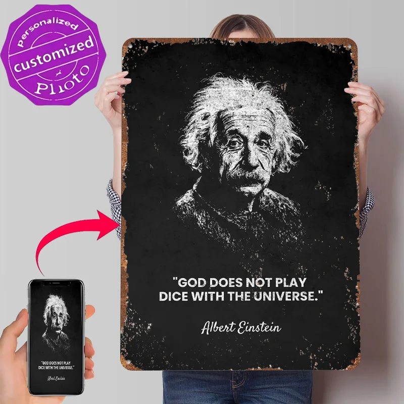 Placa de Metal com Citação de Albert Einstein, Arte de Parede Personalizada, Placas de Metal Retrô Vintage para Acessórios de Quarto e Decoração de Dormitório