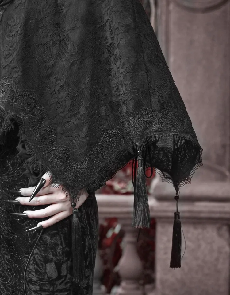 Blood Supply Original Gothic Black Embroidered Classical European Court Cloak Folk Cape Summer Beach Sun-proof Cloaks