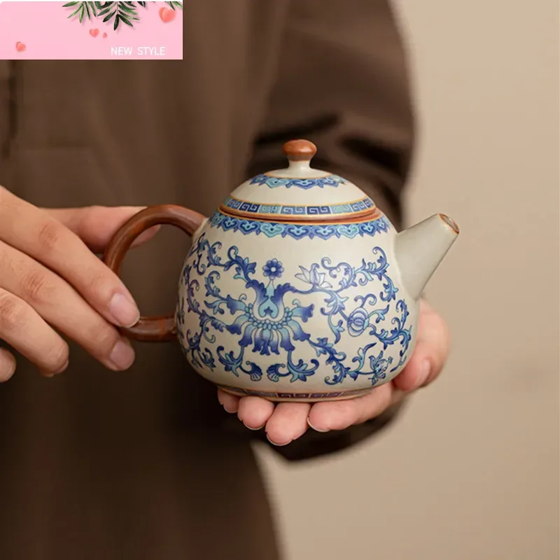 

Chinese Ru Kiln Ceramic Teapot Gaiwan Traditional Handmade Blue and White Tea Pot Beauty Tea Infuser Kettle Household Teaware