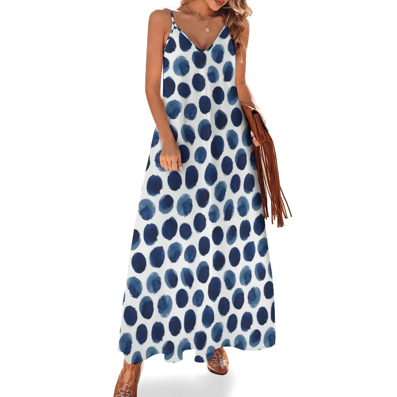 

Large Indigo/Blue Watercolor Polka Dot Pattern Sleeveless Dress Clothing prom dress