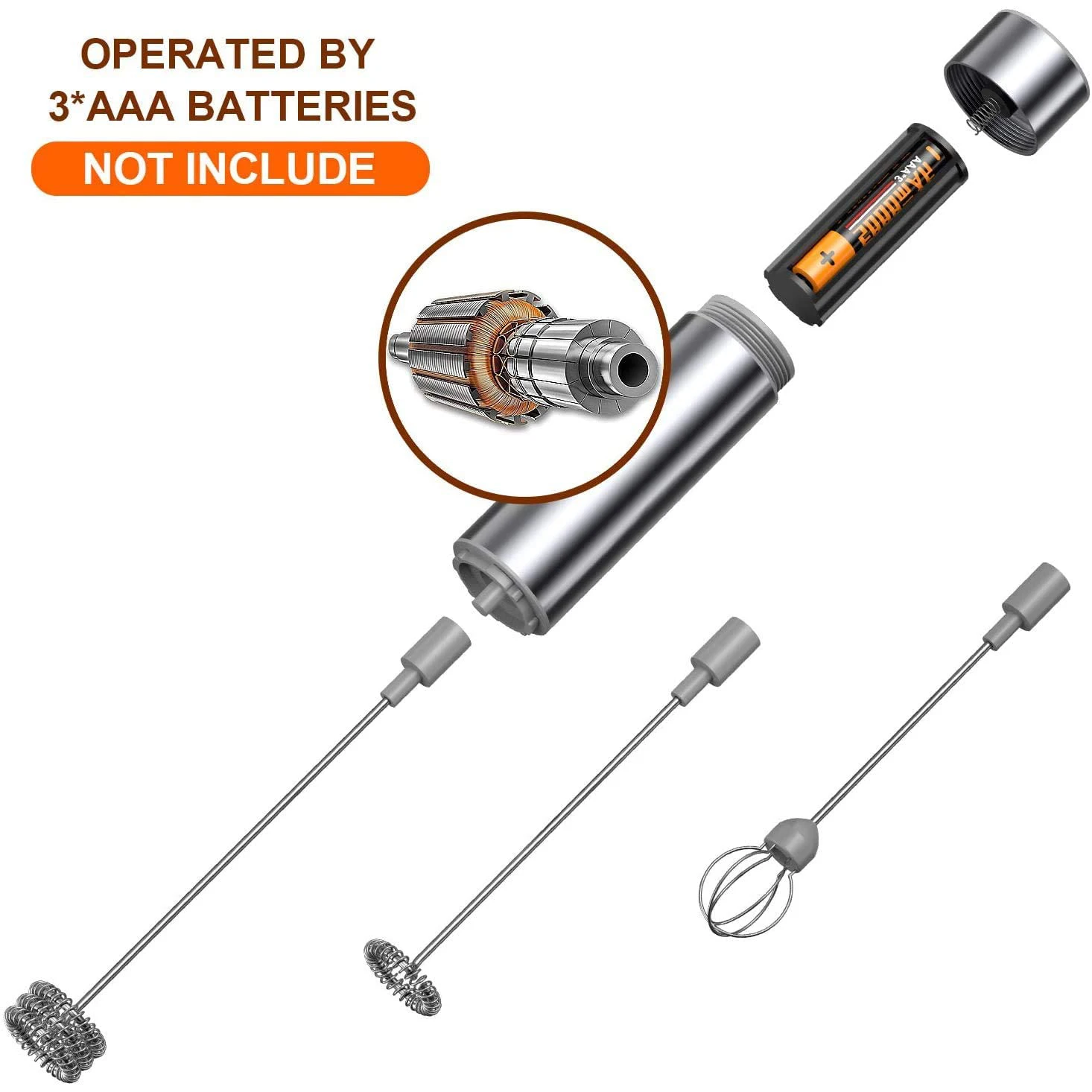 เครื่องตีทำฟองไฟฟ้าใช้แบตเตอรี่แบบมือถือเครื่องตีฟองนมสามชั้นสำหรับกาแฟลาเต้ช็อกโกแลตร้อน