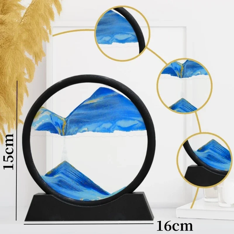 5-inch 3D Moving Sand Art Picture Round Glass Hourglass Deep Sea Quicksand Craft Flowing Sand Painting Office Home Decorations