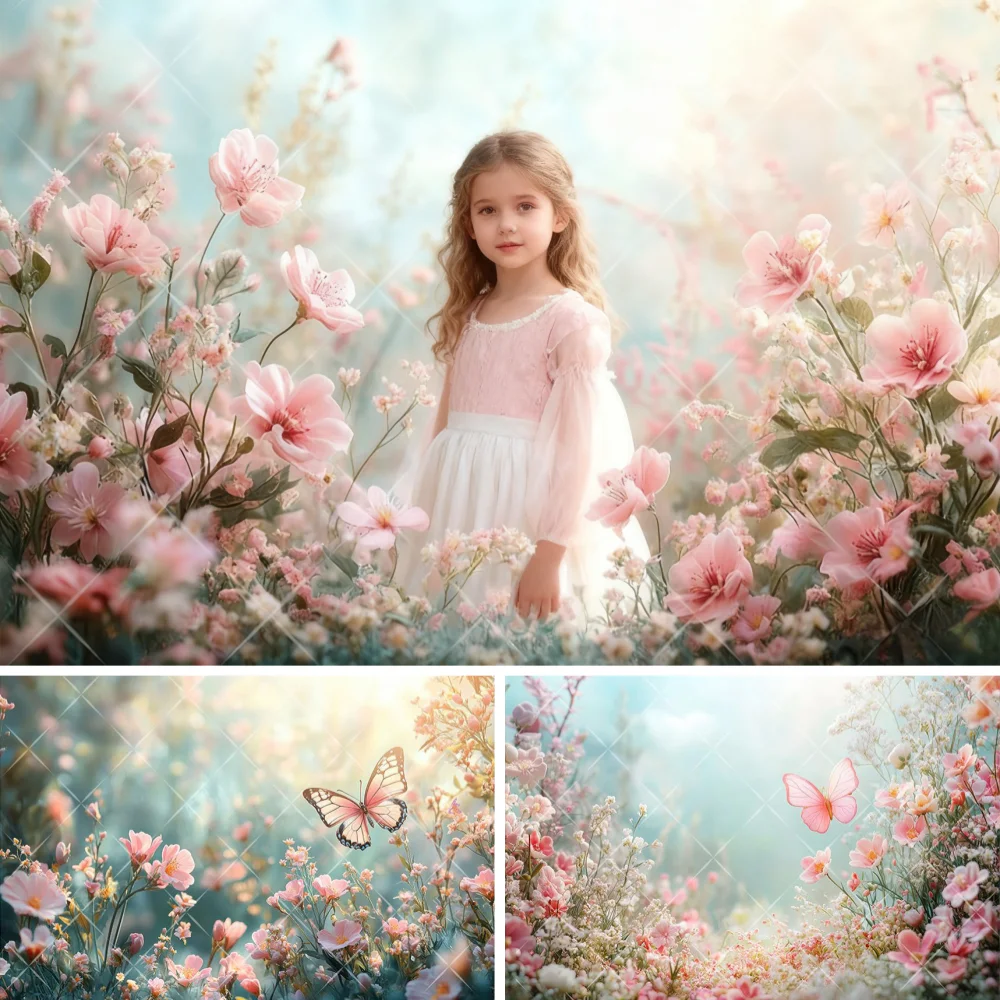 

Spring Photography Background Easter Butterfly Garden Blossom Flower Kids Birthday Portrait Decor Backdrop Photo Studio Props