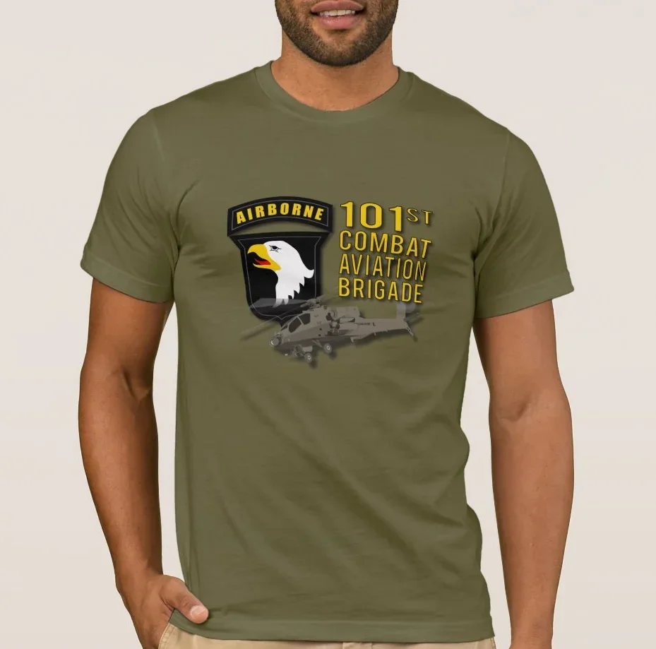 Camiseta Aerotransportada da Brigada de Aviação de Combate do Helicóptero Apache 101a. Verão algodão o-pescoço manga curta camisa masculina novo S-3XL