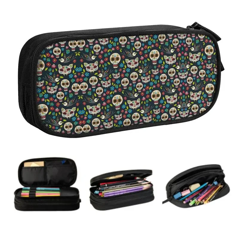 

Customized Day Of The Dead Gothic Cute Pencil Case Girls Boys Large Capacity Mexican Sugar Skull Pencil Bag Students Stationery