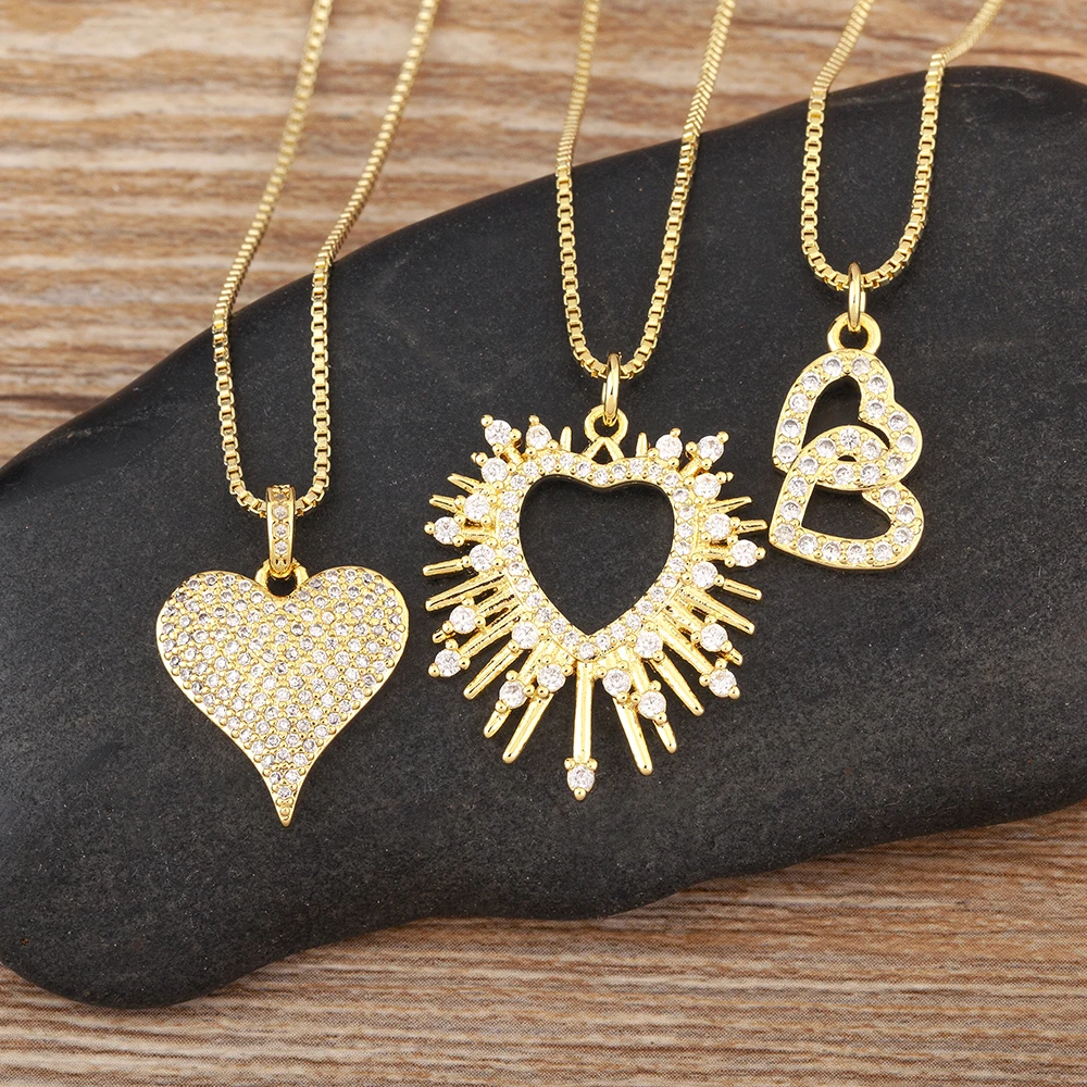 Nidin Light Luxury Trendy Heart Shape Hollow Design Charm Pendant Necklace For Women Men Sparkling Zircon Chain Jewelry Gifts