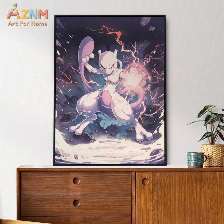 AZNM Eeveelutions Pikachu Mewtwo Arcanine Canvas Print Unframed Ukiyo-e Wave Lightning Anime Wall Art Decor Poster - view 5