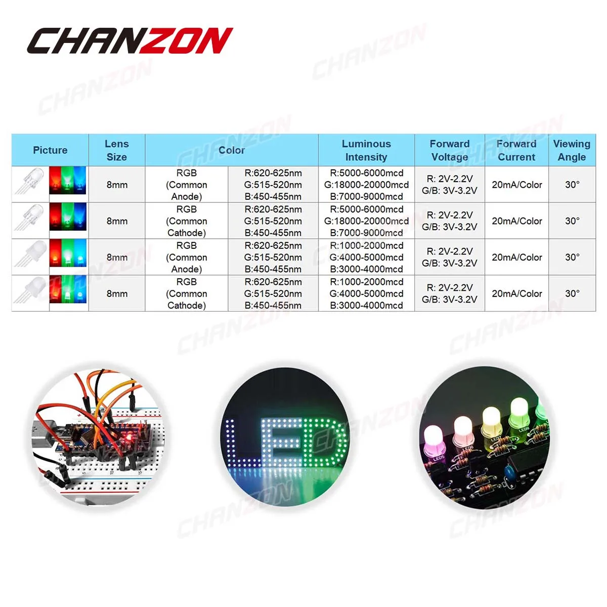 50pcs 8mm RGB LED Emitting Diode Micro Indicator Red Green Blue Multicolor Common Anode Cathode 3V Super Bright PCB Circuit Bulb