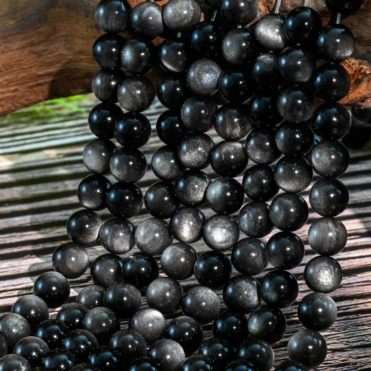 4 6 8 10 12mm Natural Stone Silver Obsidian Bead Round Loose Spacer Bead for Jewelry Making Diy Bracelet Necklace Accessory 15