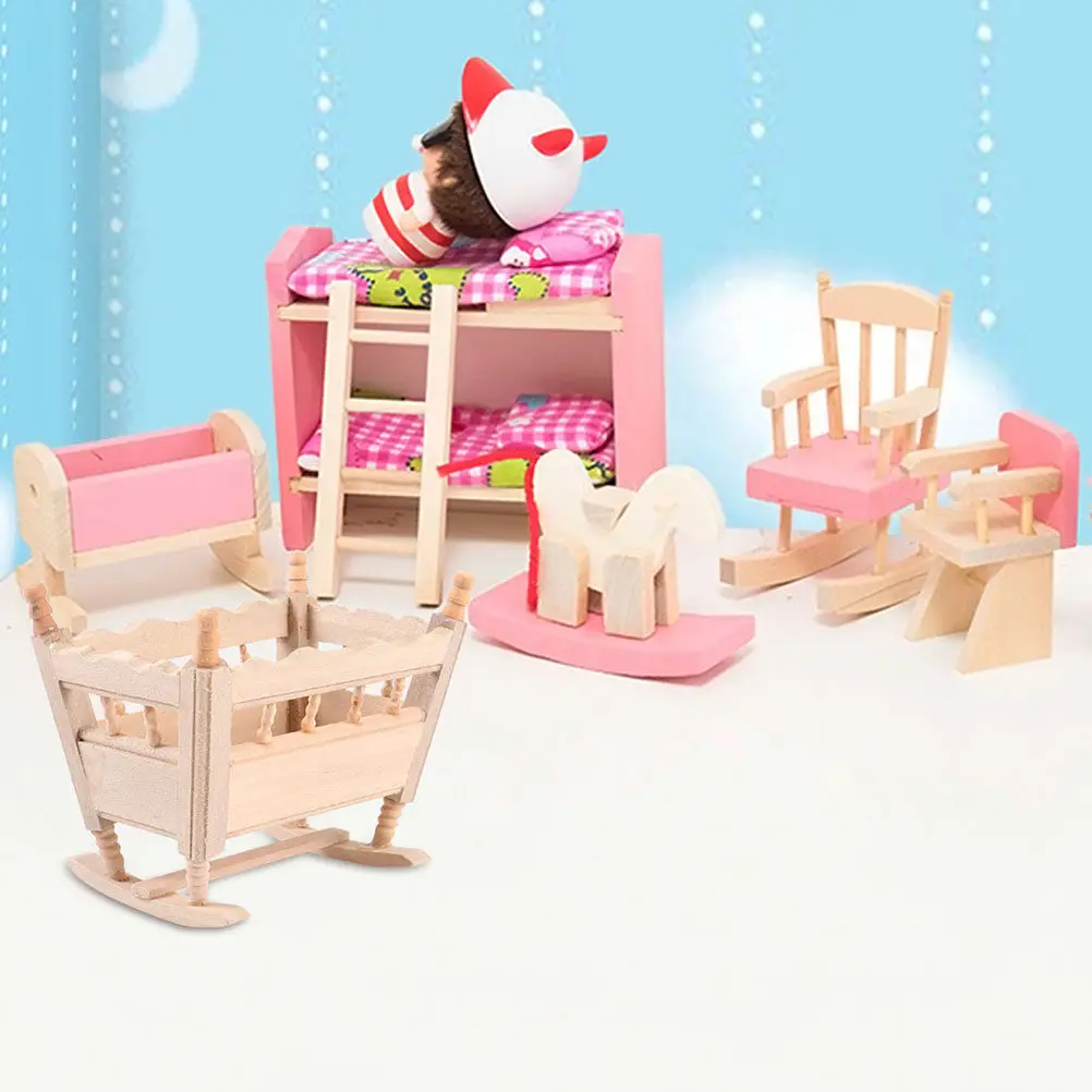 

Деревянная миниатюрная колыбелька, деревянная мебель, украшение для миниатюрного домика, аксессуар для миниатюрной сцены, декор для миниатюрного домика