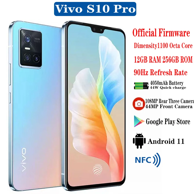 Original Vivo S10 Pro 5G  SmartPhone Android 11 Dimensity1100 6.44'' AMOLED 90Hz Screen 4050mAh Battery 44W 108MP Camera NFC OTA