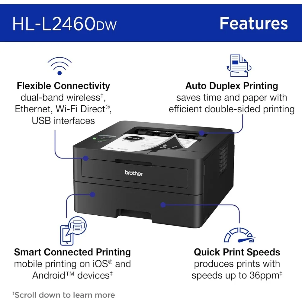 HL-L2460DW Wireless Compact Monochrome Laser Printer with Duplex, Mobile Printing image 3