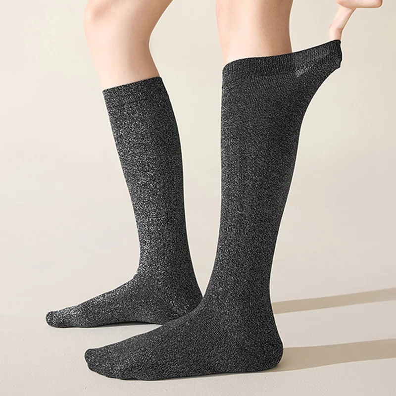 5 pares de calcetines largos para mujer, medias cálidas de alambre dorado y plateado, calcetines brillantes hasta la pantorrilla por debajo de la rodilla, calcetines coloridos de moda para equipo Gir