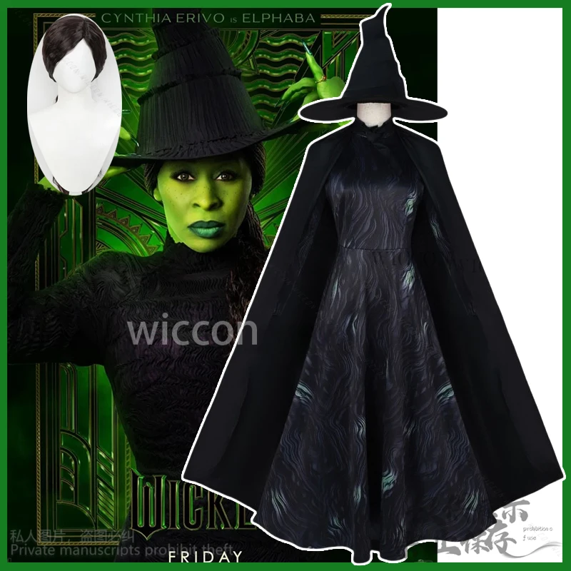 Elphaba Wicked Cosplay Costume Gotic BLACK Dress LOLITA Uniform WIGS Halloween Christmas Party Suit Cos Woman Girls Customized