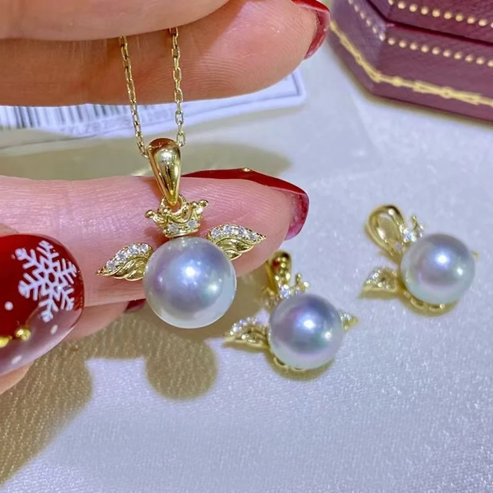 

3 шт., аксессуары из жемчуга «сделай сам», серебряный кулон 925 пробы, пустой держатель, ожерелье с ангелом, золотом, серебряным, с круглыми плоскими бусинами диаметром 8-9 мм