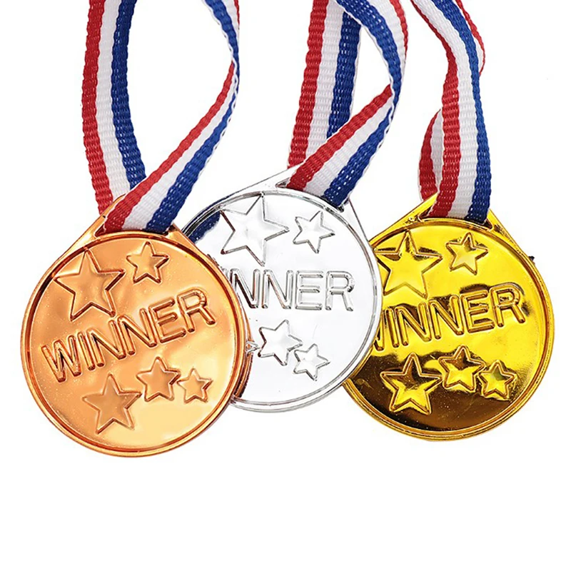 1PC Kids Gold Medals Plastic Simulated Winner Award Medals With Ribbon Children Party Sport Game Prize Awards Photo Props