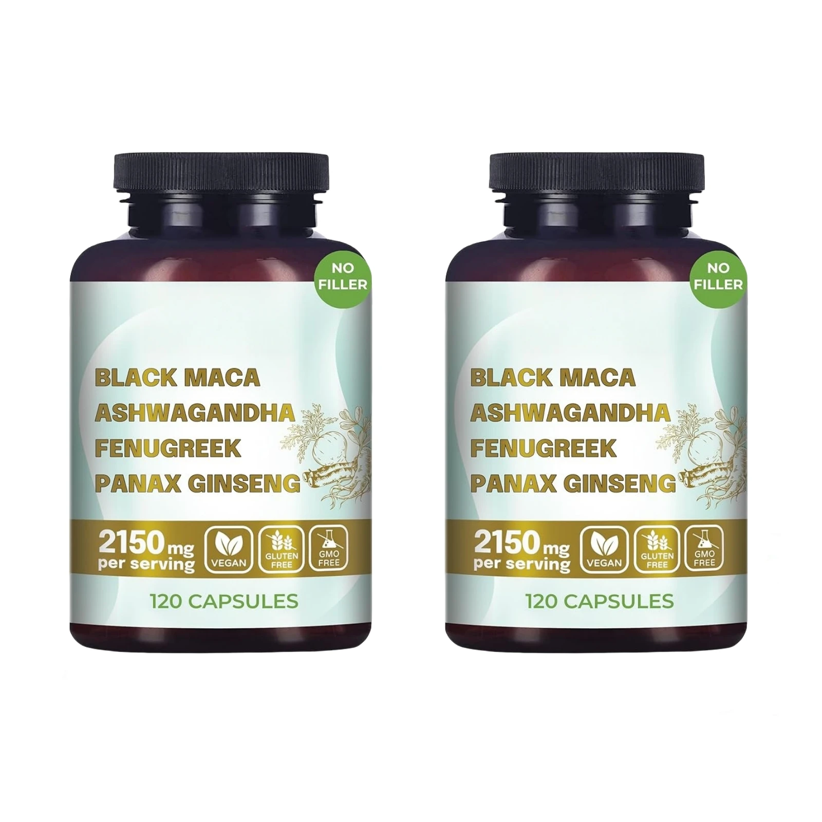 Original Black Maca Root, Ashwagandha, Panax Ginseng, Fenugreek Capsules, Male Enhancing Supplement Natural 4-in-1 Organic