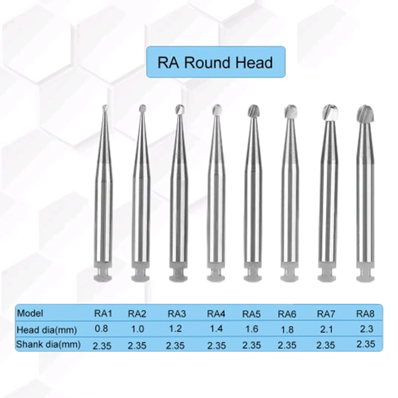 5Pcs Dental Tungsten Carbide Rotary Bur RA Ball Drill Fissure Drill Round RA Series for Contra Angle Low Speed Handpiece