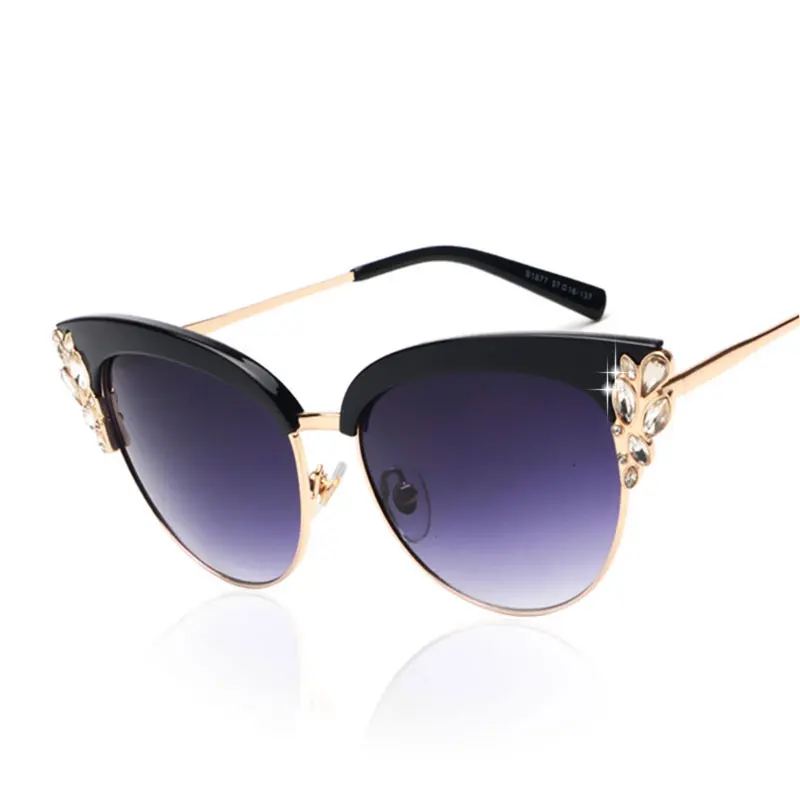 Vintage Cat Eye Luxury Sunglasses Women Brand Designer High Quliaty rhinestone bling bling Glasses Eyewear Female