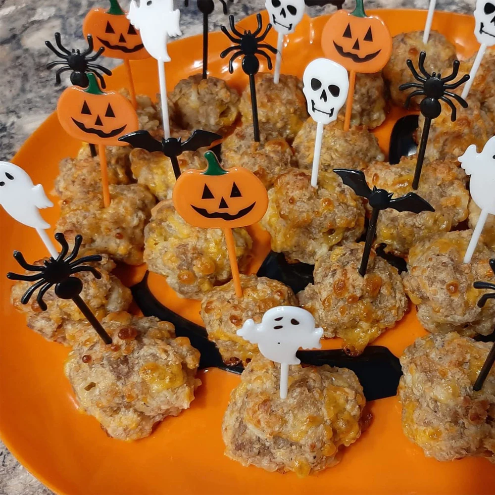 10-30pcs Plastic Halloween Toothpicks Pumpkin Ghost Bat Fruit Fork Dessert Cocktail Cake Decoration Picks Halloween party Supply