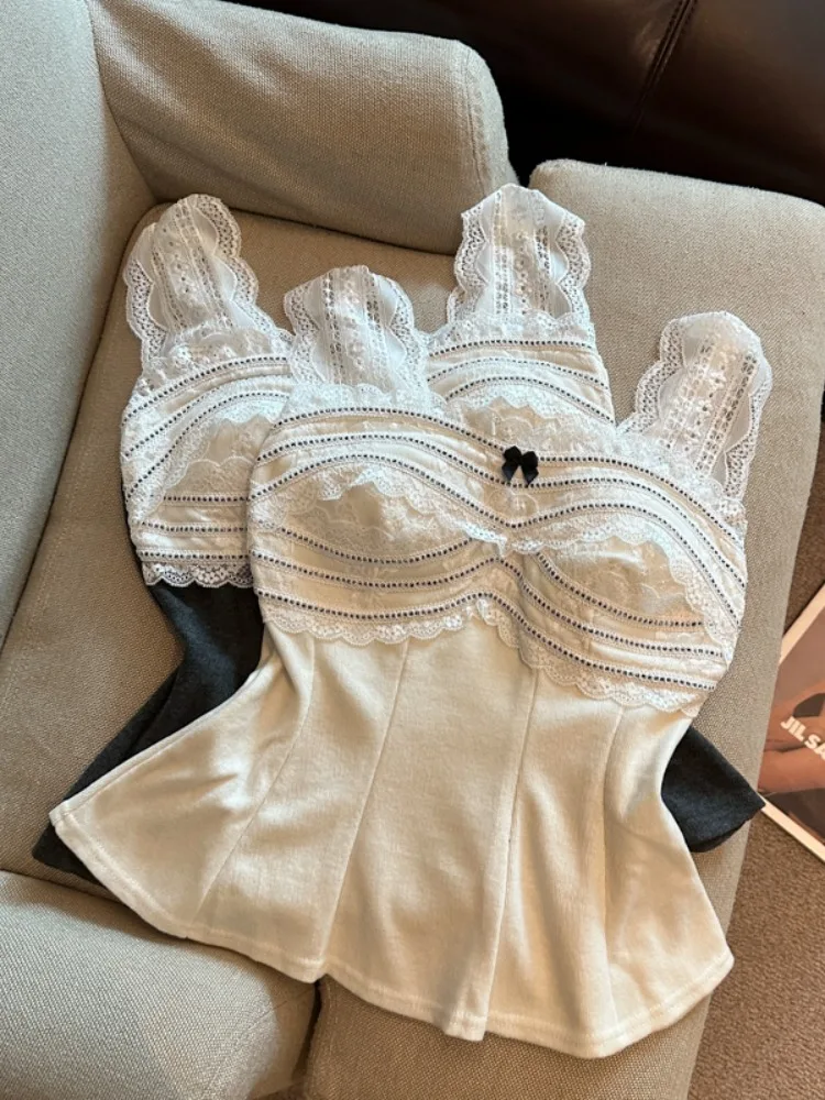 

Sweet Slimming Lace Patchwork Knot Color Block Summer New Style Fashionable Tank Top with Chest Pad Women's Clothing