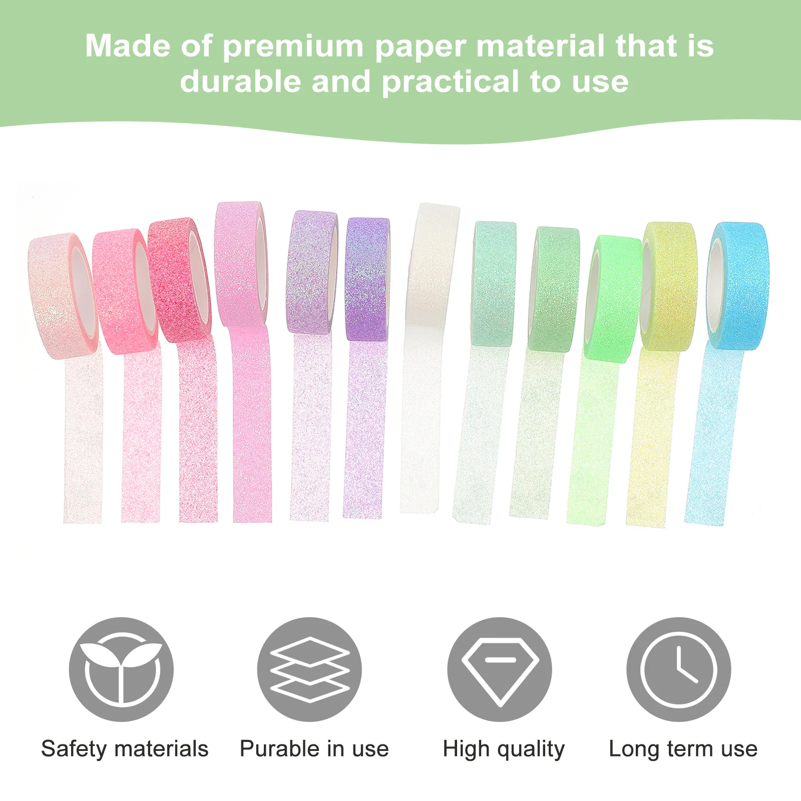 

12 Rolls Pastel Glitter Washi Tape Tapes Decoration Colored Decorative DIY Paper