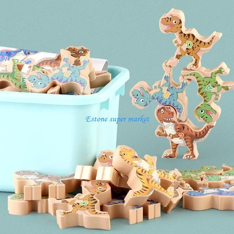 090B 16PCS Stacking for Kids Dinosaur Building Blocks Balance for Toddler