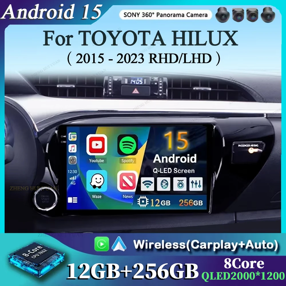 

Android 15 для TOYOTA HILUX PICK UP AN120 2015-2023 RHD/LHD автомобильный радиоприемник мультимедийный видеоплеер приемник 5G DVD Wi-Fi Carplay