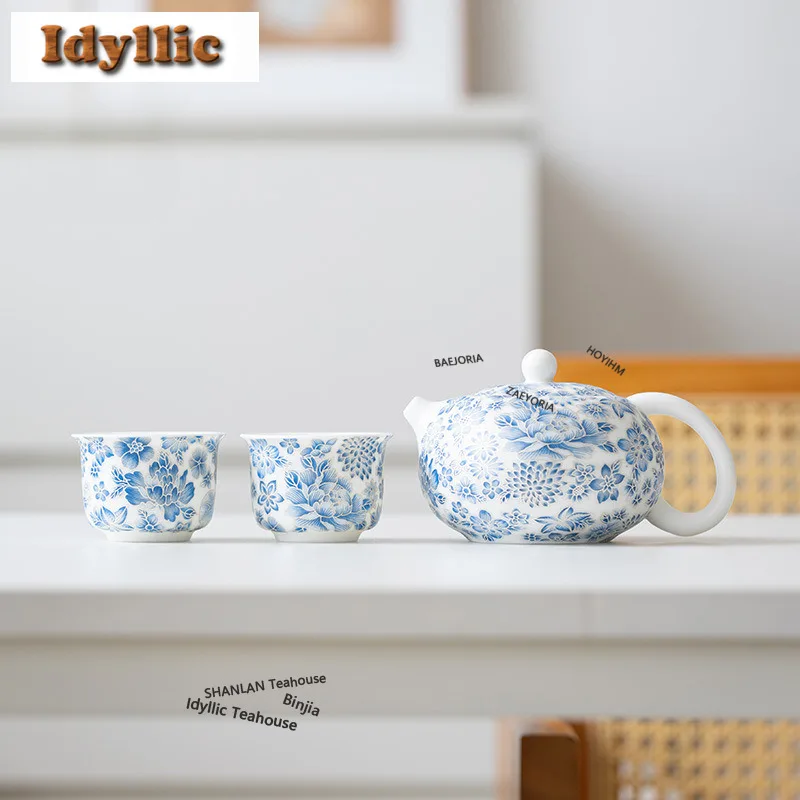 

Чайный набор из фарфора Xishi с узором под нефрит, полный комплект, элегантный набор для чайной церемонии, чайник и чашки, китайский чайный сервиз, декоративный элемент