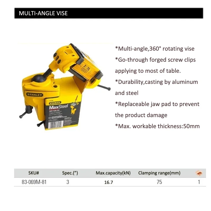 Stanley 83-069M Maxsteel Multi Angle Base Vise Mini Hobby Vice Swivel 360 Degree Ball Rotating Table Bench Clamp Tools Vicera 3\