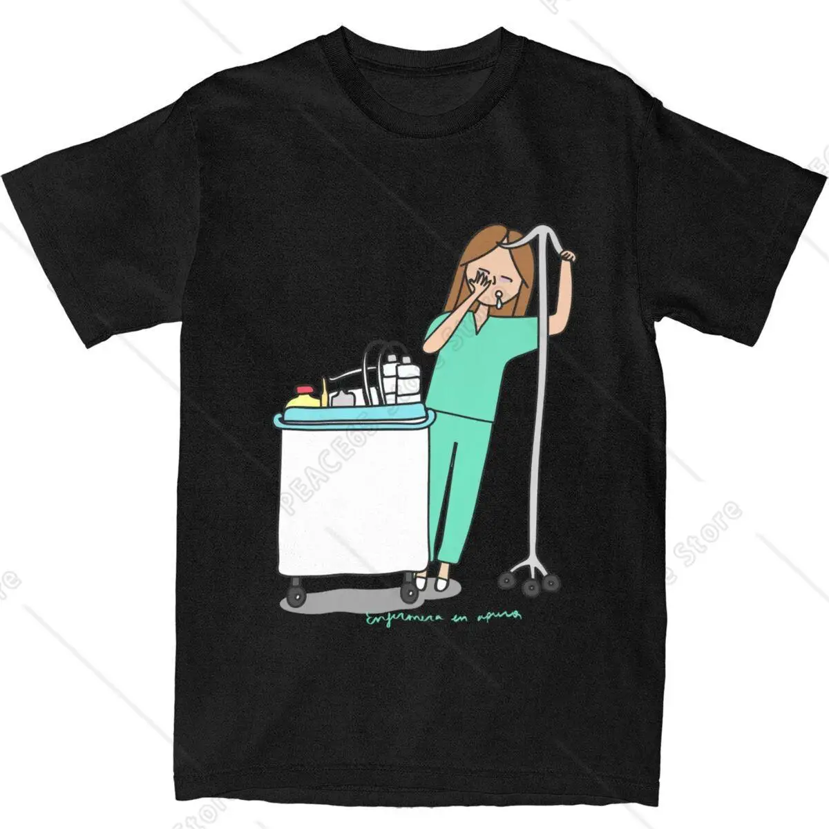 Nurse Medical Sleep Merchandise T-Shirt for Men Women Enfermera En Apuros Vintage Cotton Printed Tee