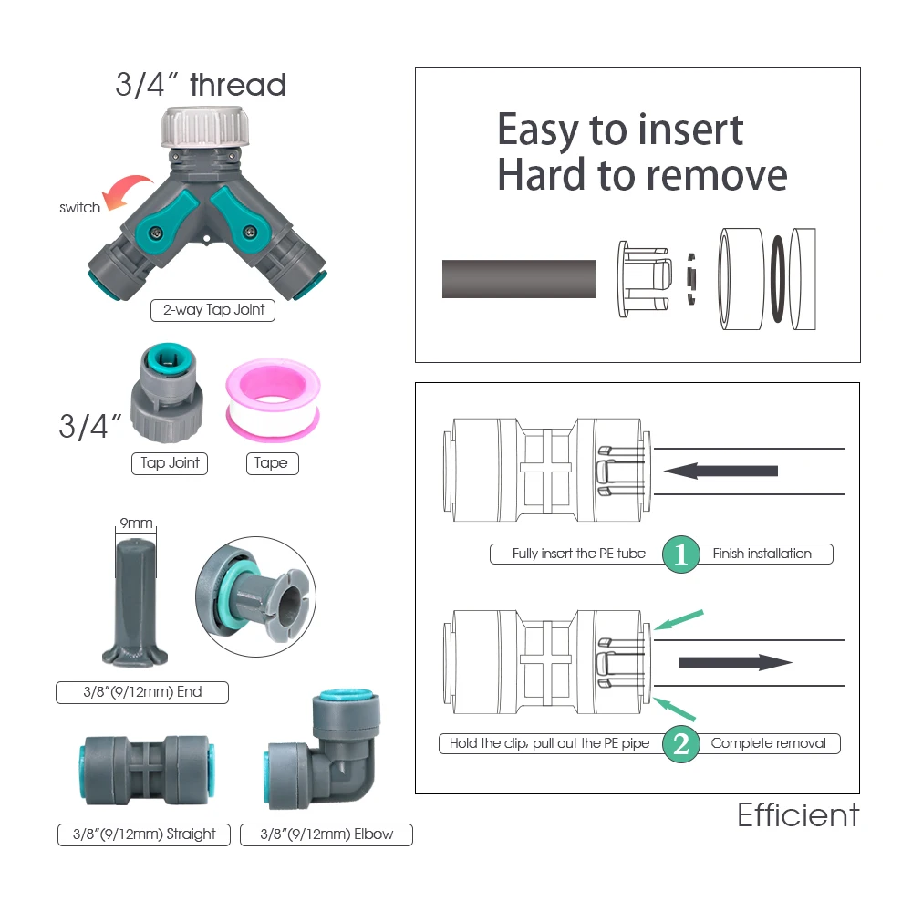 3/8'' Hose Adjustable Spray Drip Watering Kit 195mm Dropper Sprinklers DIY Quick Connecot Irrigation System for Outdoor Garden